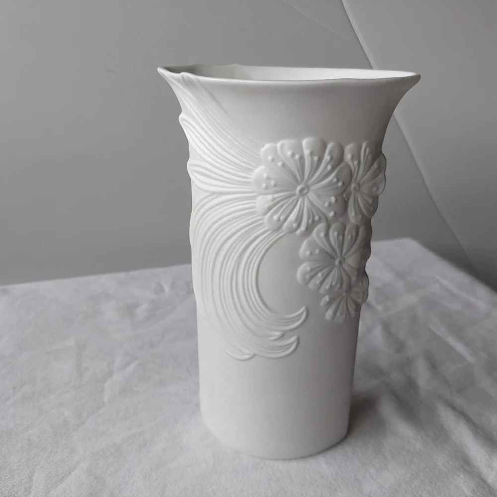Vintage Kaiser Germany M Frey Design Embossed Floral White Porcelain Vase